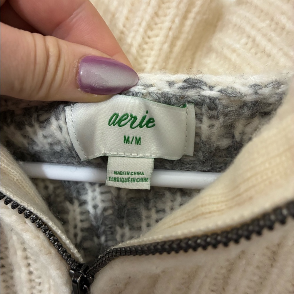 Aerie Fair Isle Oversized Chunky Knit Quarter Zip Sweater Size M - Picture 3 of 6